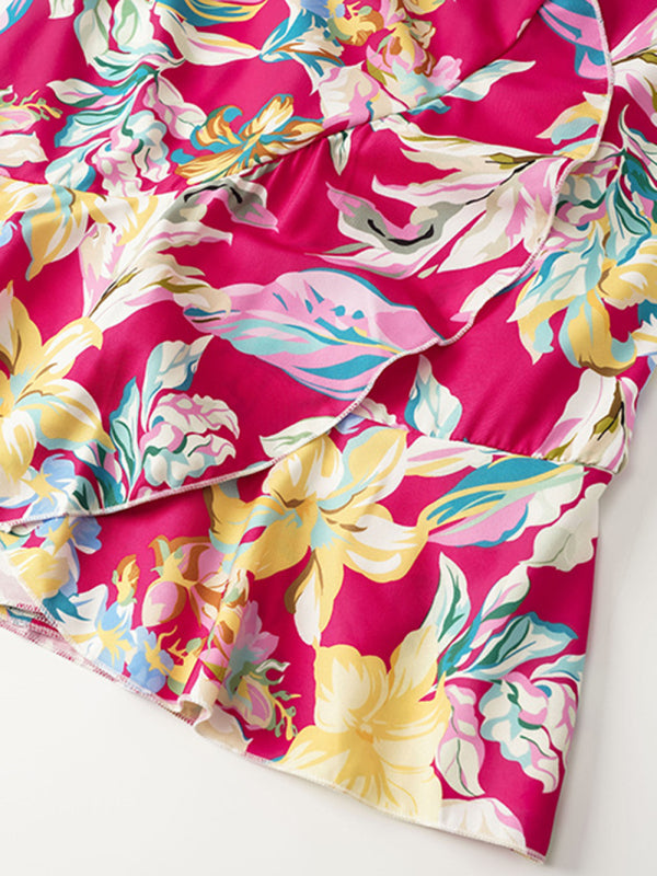 For Gown V-neck And Flare Fit Wrap Flowered Women