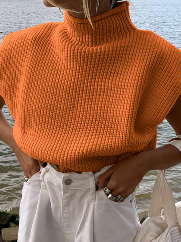 New solid color sexy turtleneck short-sleeved sweater top Orange clothes shirt shirts short sleeve top tops