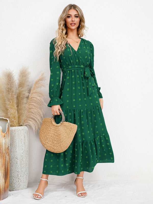 Women's casual belted dress with large hem