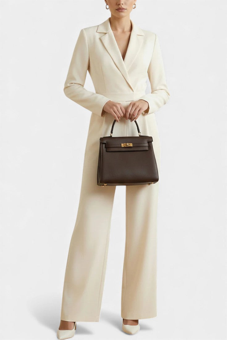 Notch Lapel Wrap Long Sleeve Wide Leg Jumpsuit
