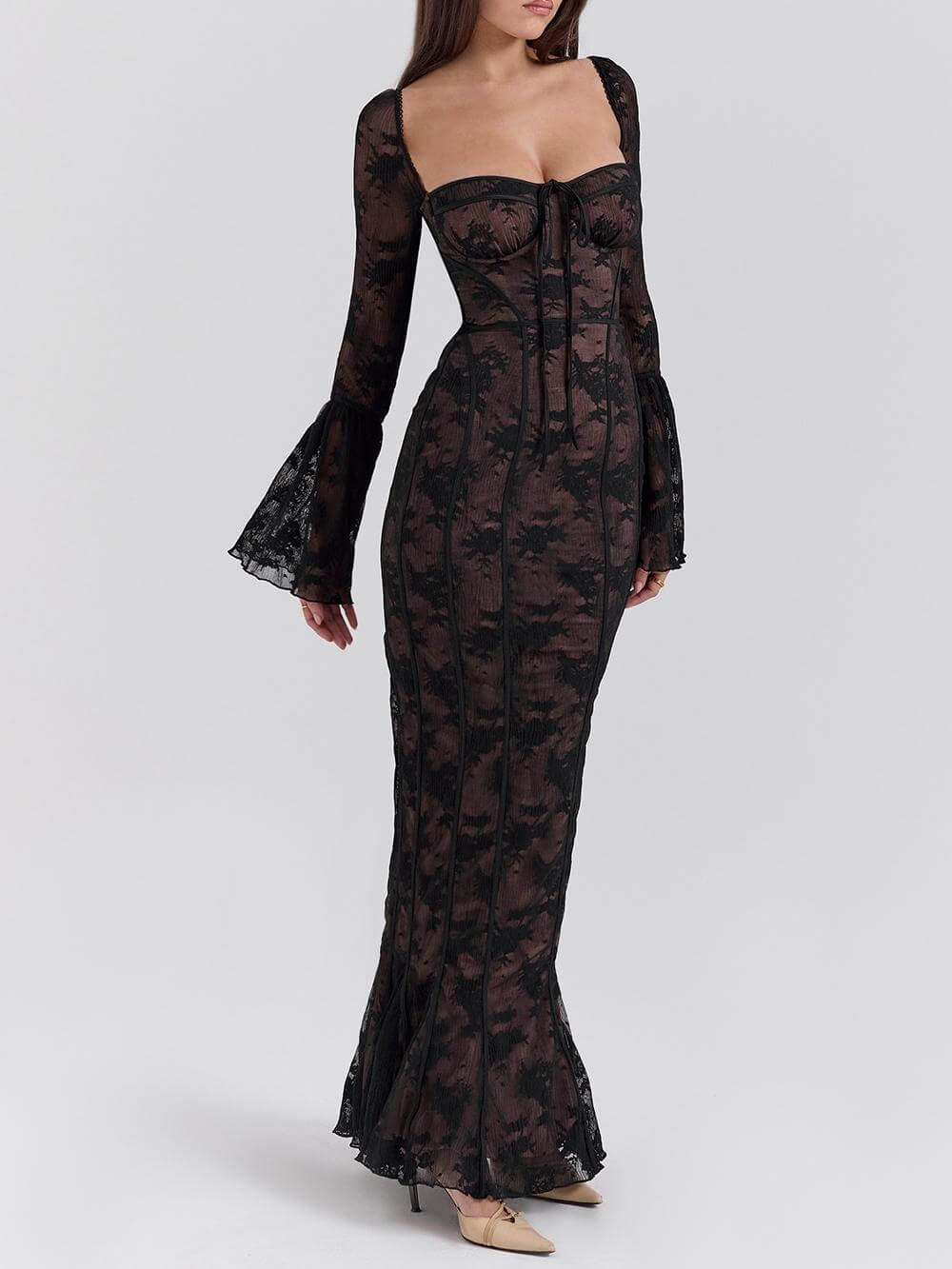 Black Long Sleeve Lace Maxi Dress - View 2