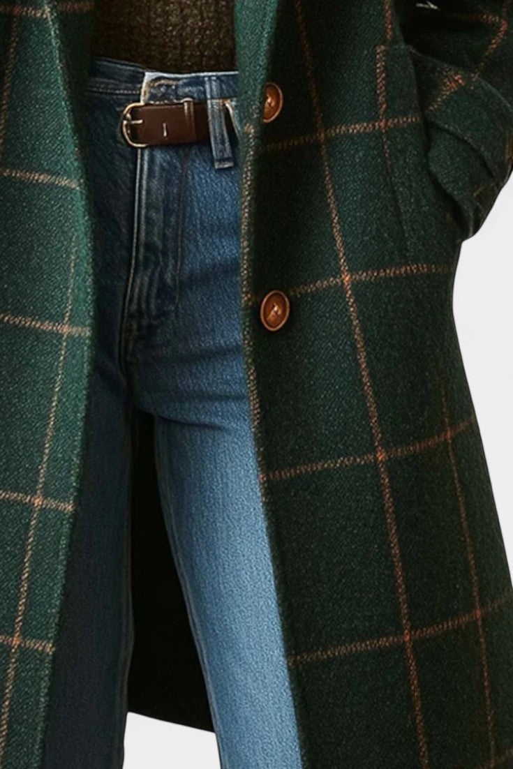 Windowpane Check Notch Lapel Longline Coat 4