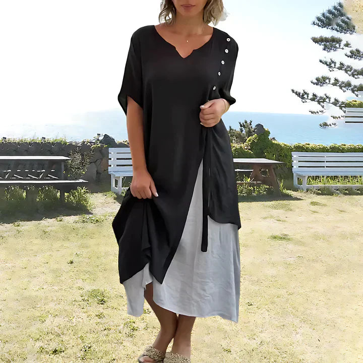 Thalía Minimalist Cotton and Linen Dress Premium Wardrobe Essential