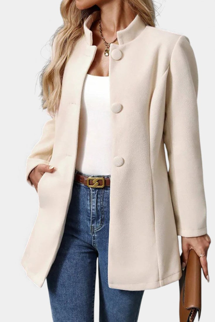 Stand Collar Button Front Long Sleeve Longline Coat