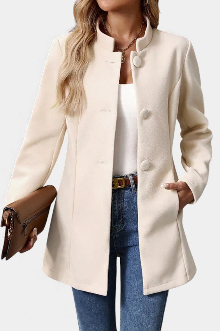 Stand Collar Button Front Long Sleeve Longline Coat