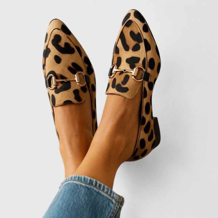 Leopard Print Pointed Toe Horsebit Loafers