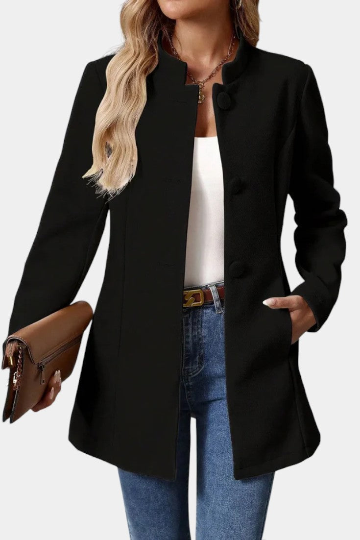 Stand Collar Button Front Long Sleeve Longline Coat