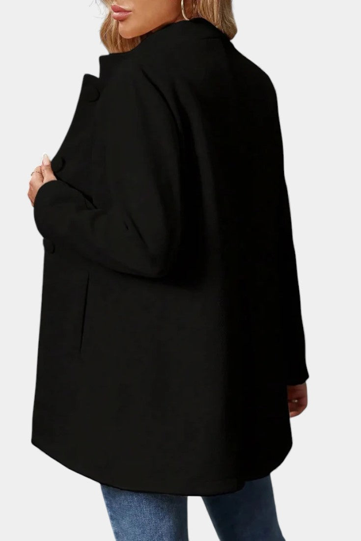 Stand Collar Button Front Long Sleeve Longline Coat