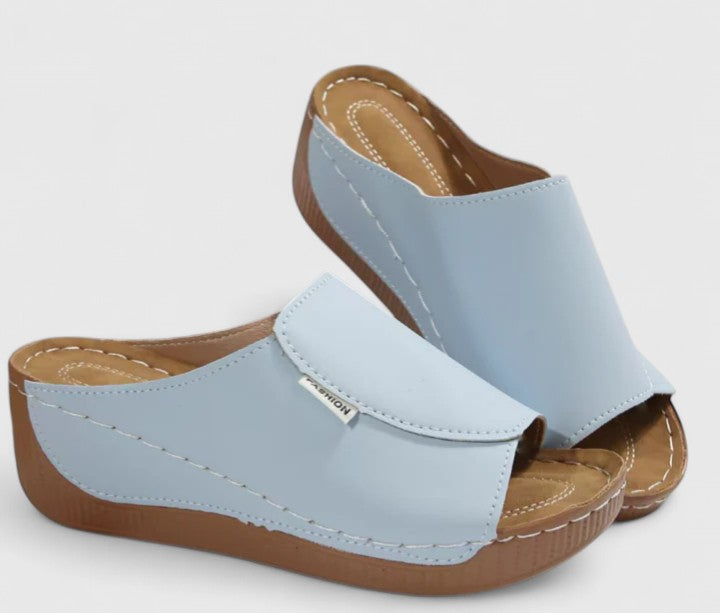Open Toe Low Wedge Slide Mules