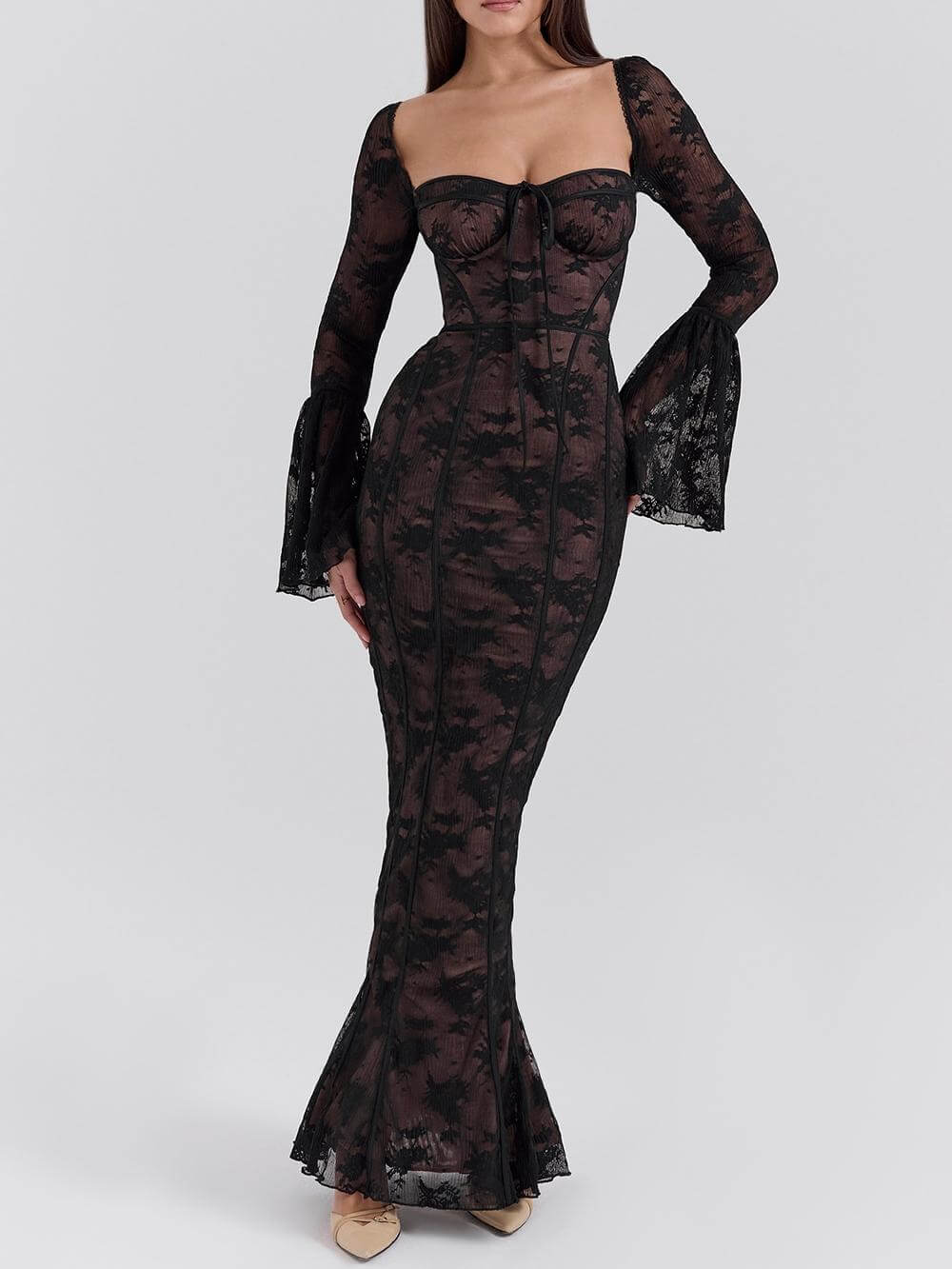 Black Long Sleeve Lace Maxi Dress - View 5