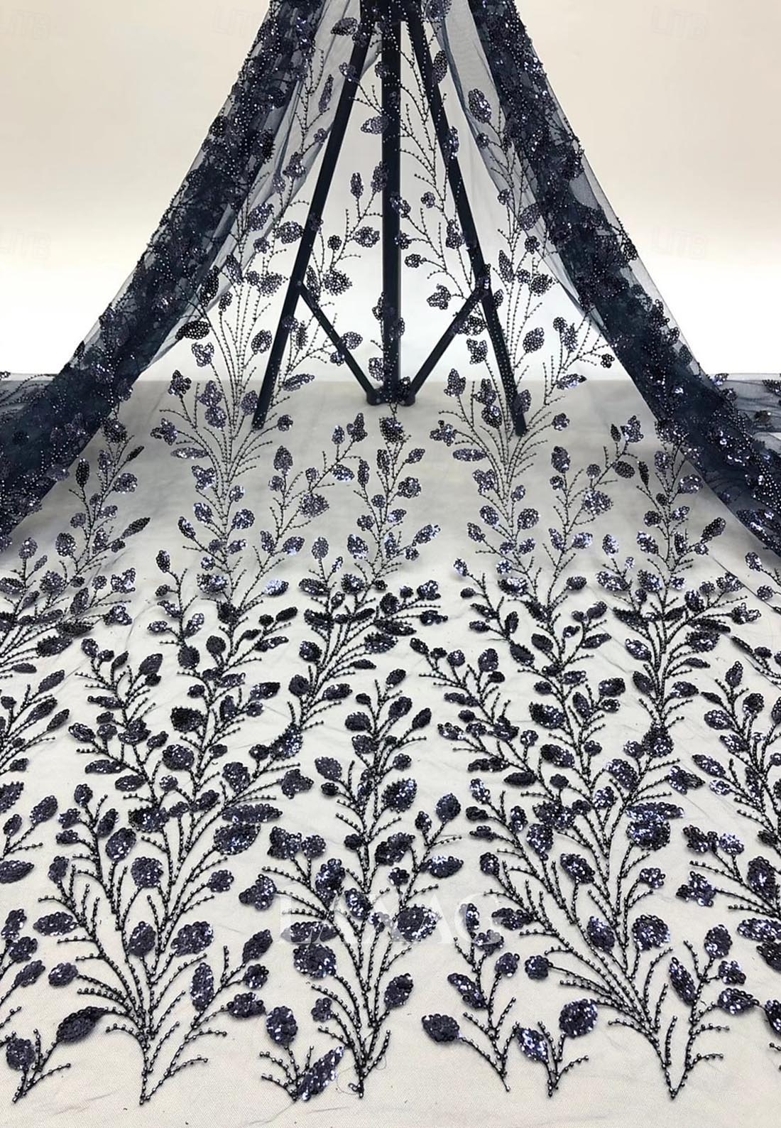 A-Line Embroidered Sequined Evening Dress Long-Sleeves Floor-Length Pleated Satin Formal Gowns