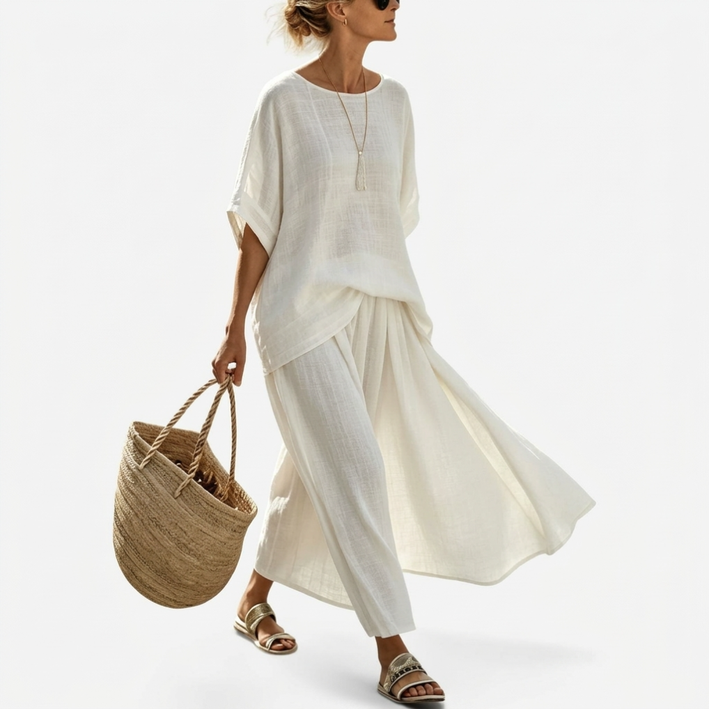 Striped Short Sleeve Top and Wide Leg Pants Two Piece Set