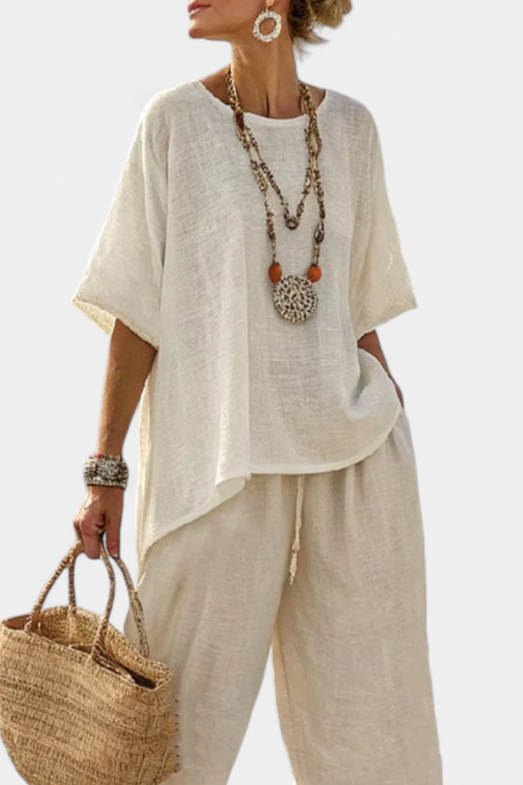 Short Sleeve Boxy Top and Wide Leg Pants Two Piece Set