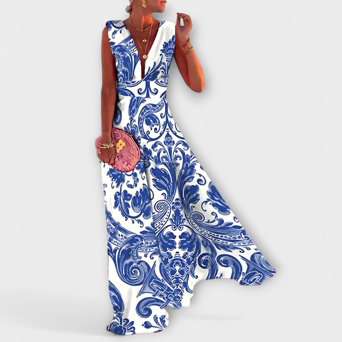 Satin Deep V-Neck Sleeveless High Waist Maxi Dress