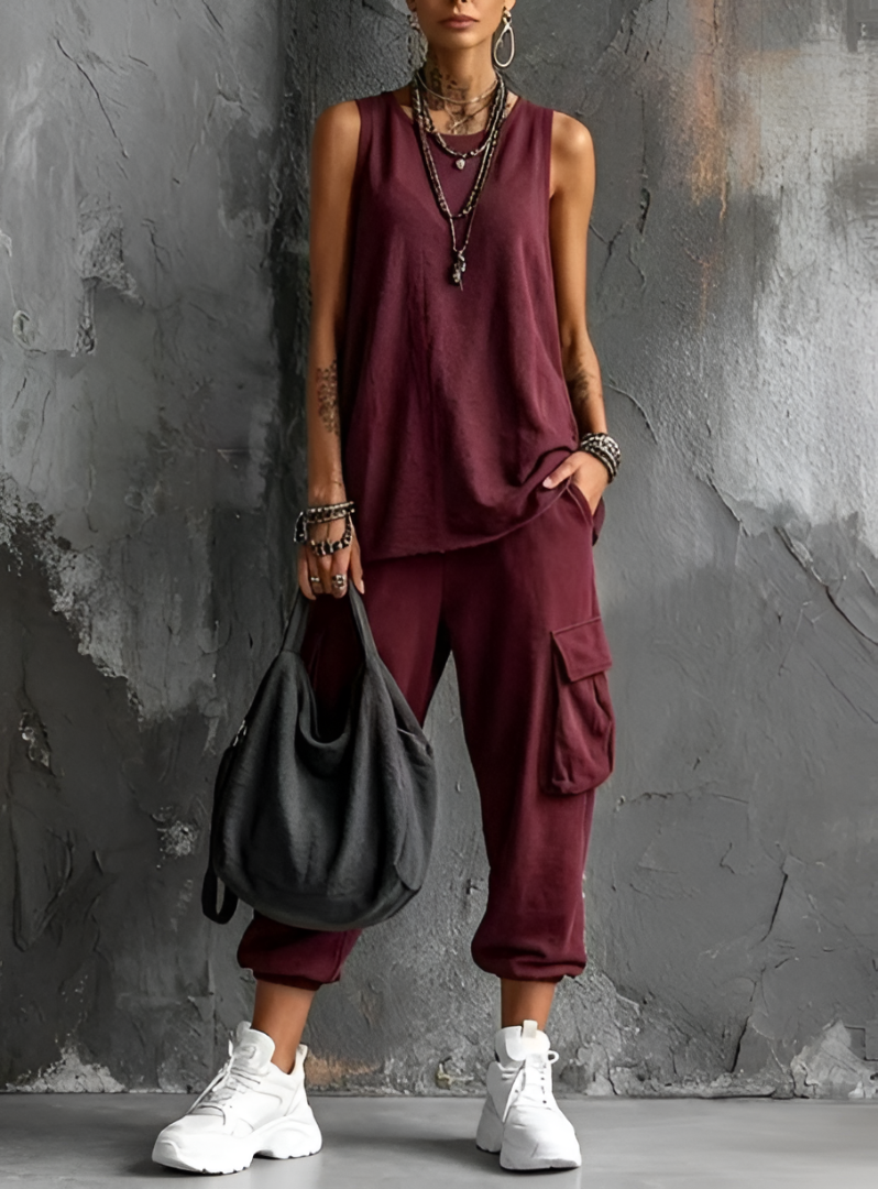 Sleeveless Tank Top and Cargo Jogger Pants Two Piece Set