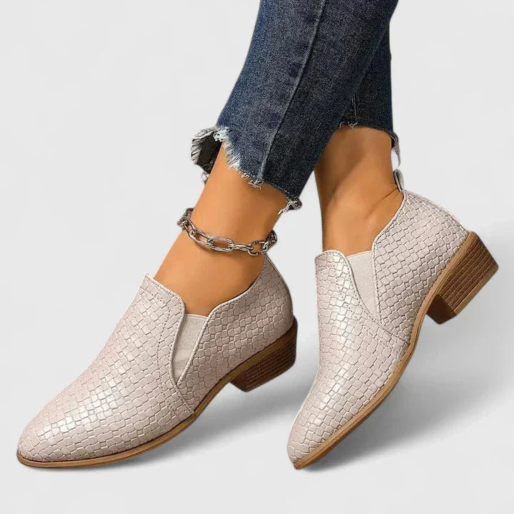 Pointed Toe Croc Textured Slip On Ankle Boots