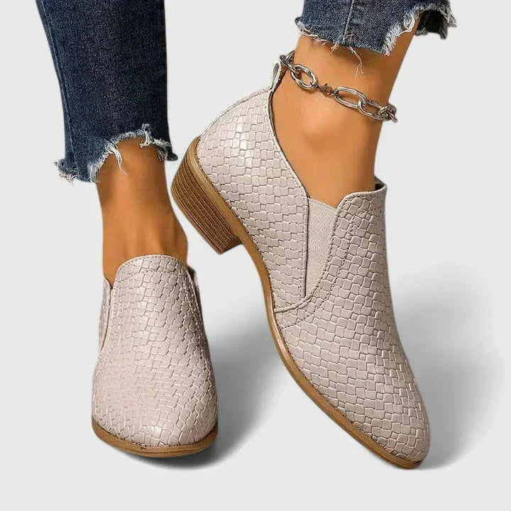 Pointed Toe Croc Textured Slip On Ankle Boots