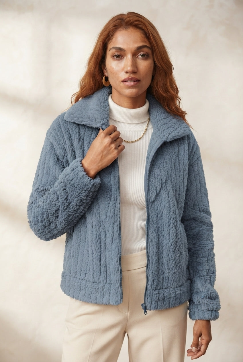 Zip Front Collared Sherpa Fleece Jacket