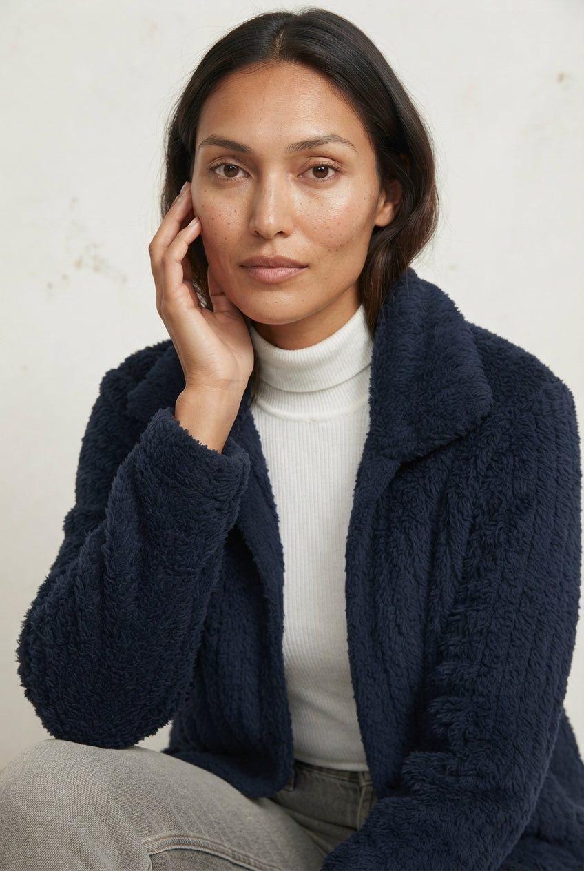 Zip Front Collared Sherpa Fleece Jacket