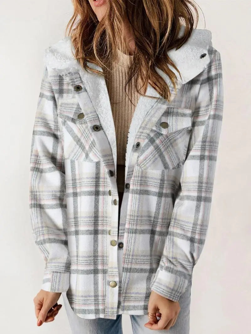 Plaid Hooded Sherpa Lined Button Front Shacket