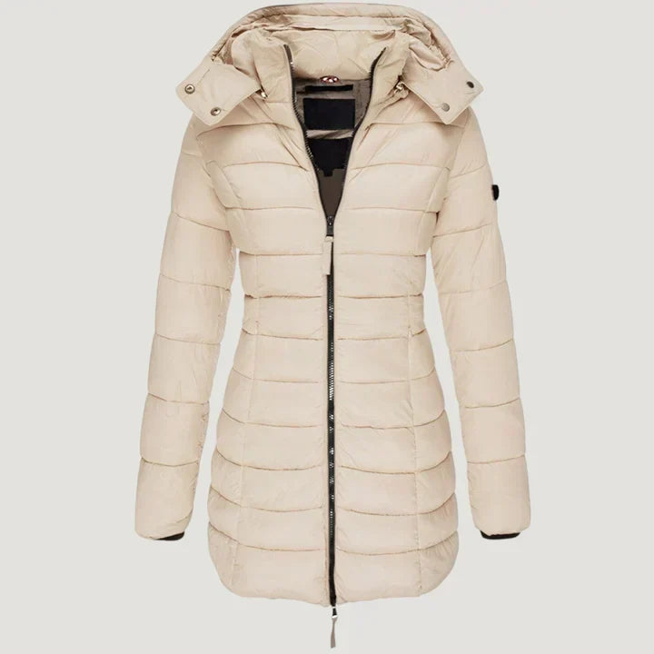 Hooded Zip Front Quilted Longline Puffer Coat