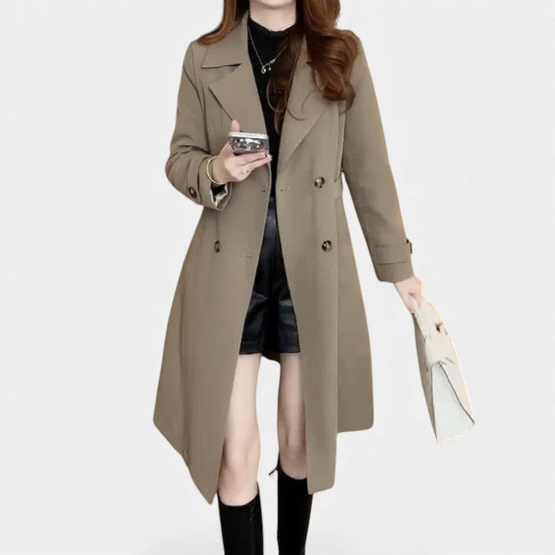 Notch Lapel Double Breasted Longline Trench Coat