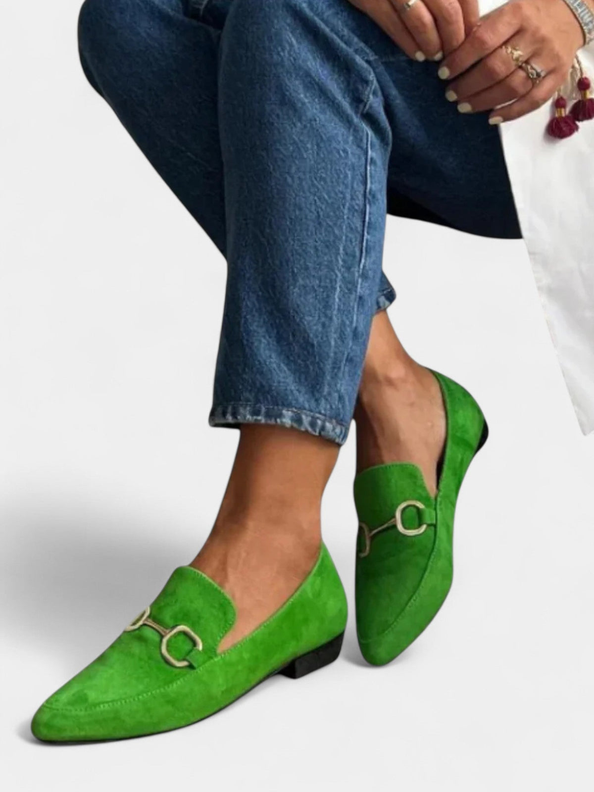 Suede Pointed Toe Horsebit Flat Loafers