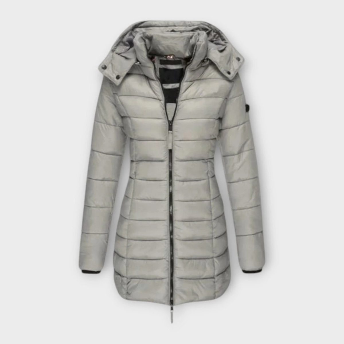 Hooded Zip Front Quilted Longline Puffer Coat