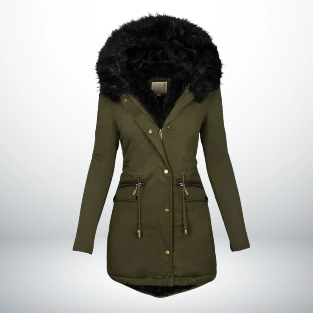 Faux Fur Hood Zip Front Drawstring Longline Parka Coat