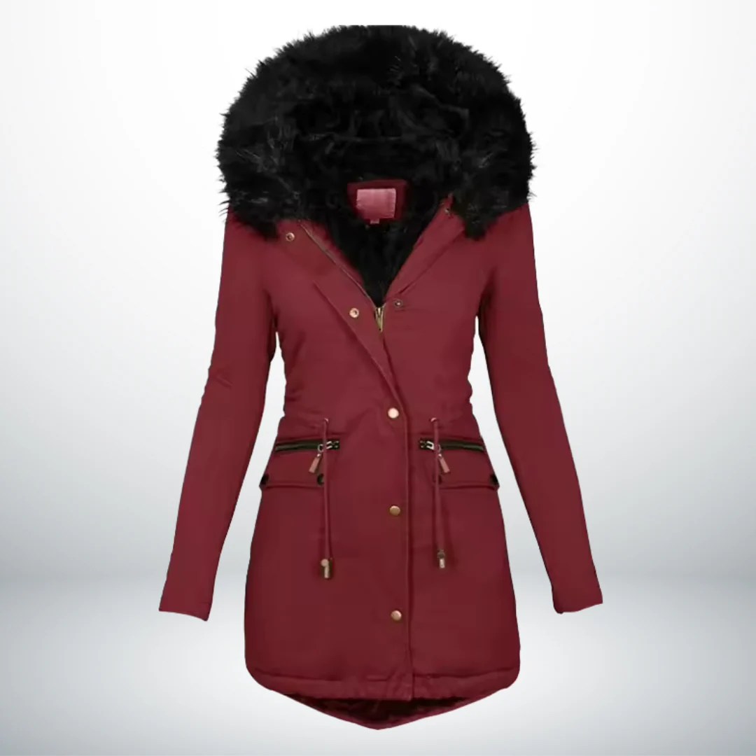 Faux Fur Hood Zip Front Drawstring Longline Parka Coat