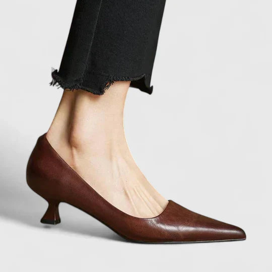 Pointed Toe Slip On Kitten Heel Court Pumps