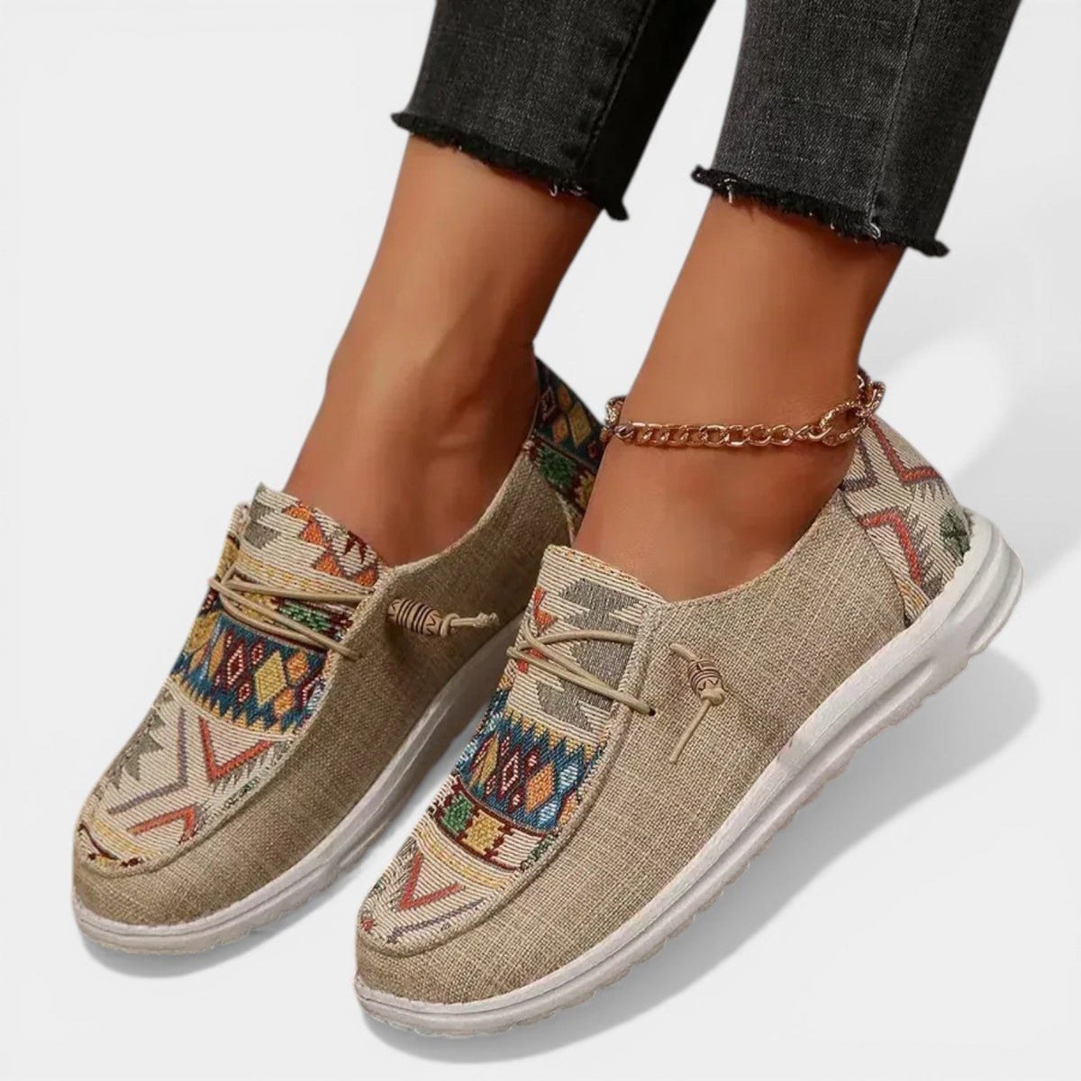 Aztec Print Lace Up Slip On Canvas Sneakers