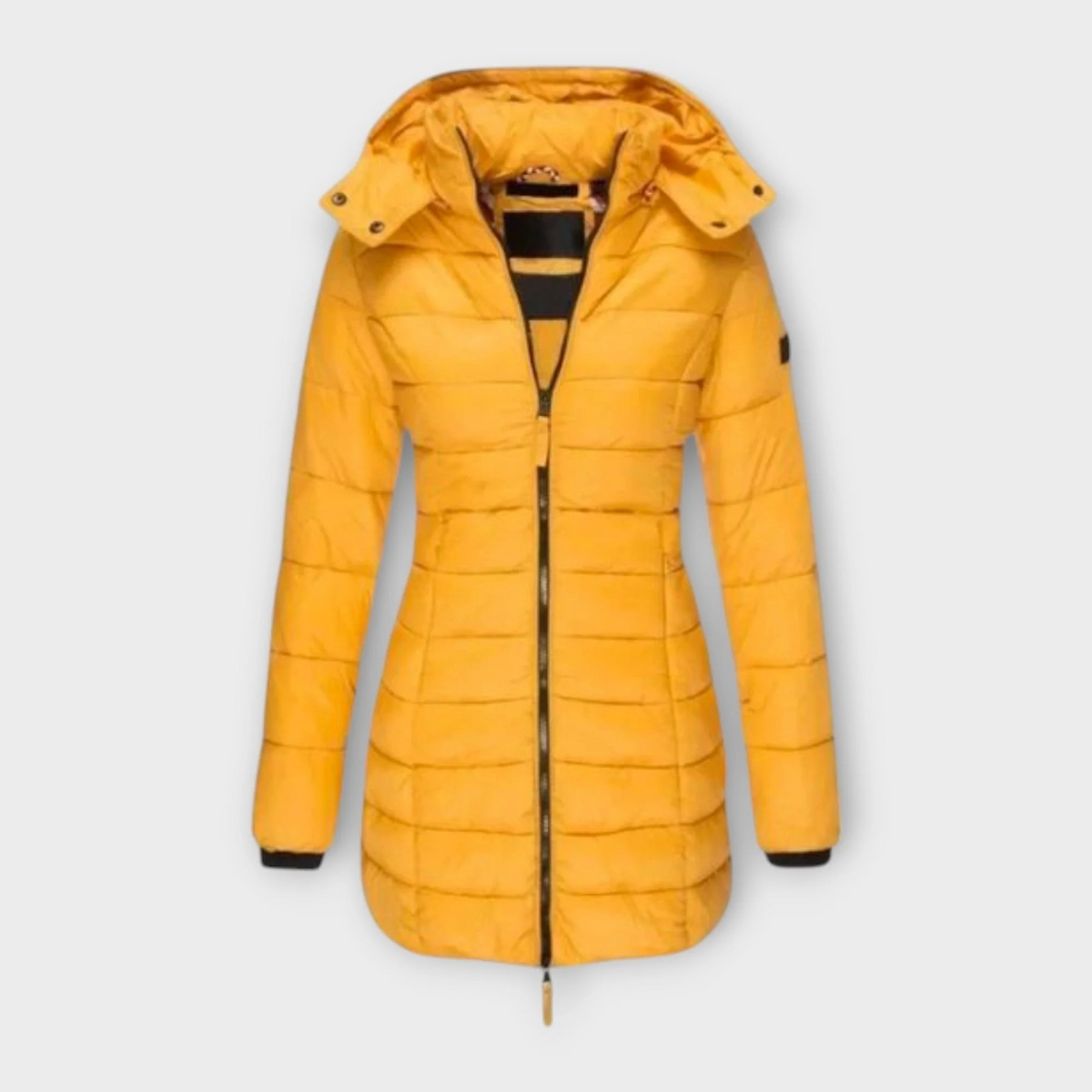 Hooded Zip Front Quilted Longline Puffer Coat