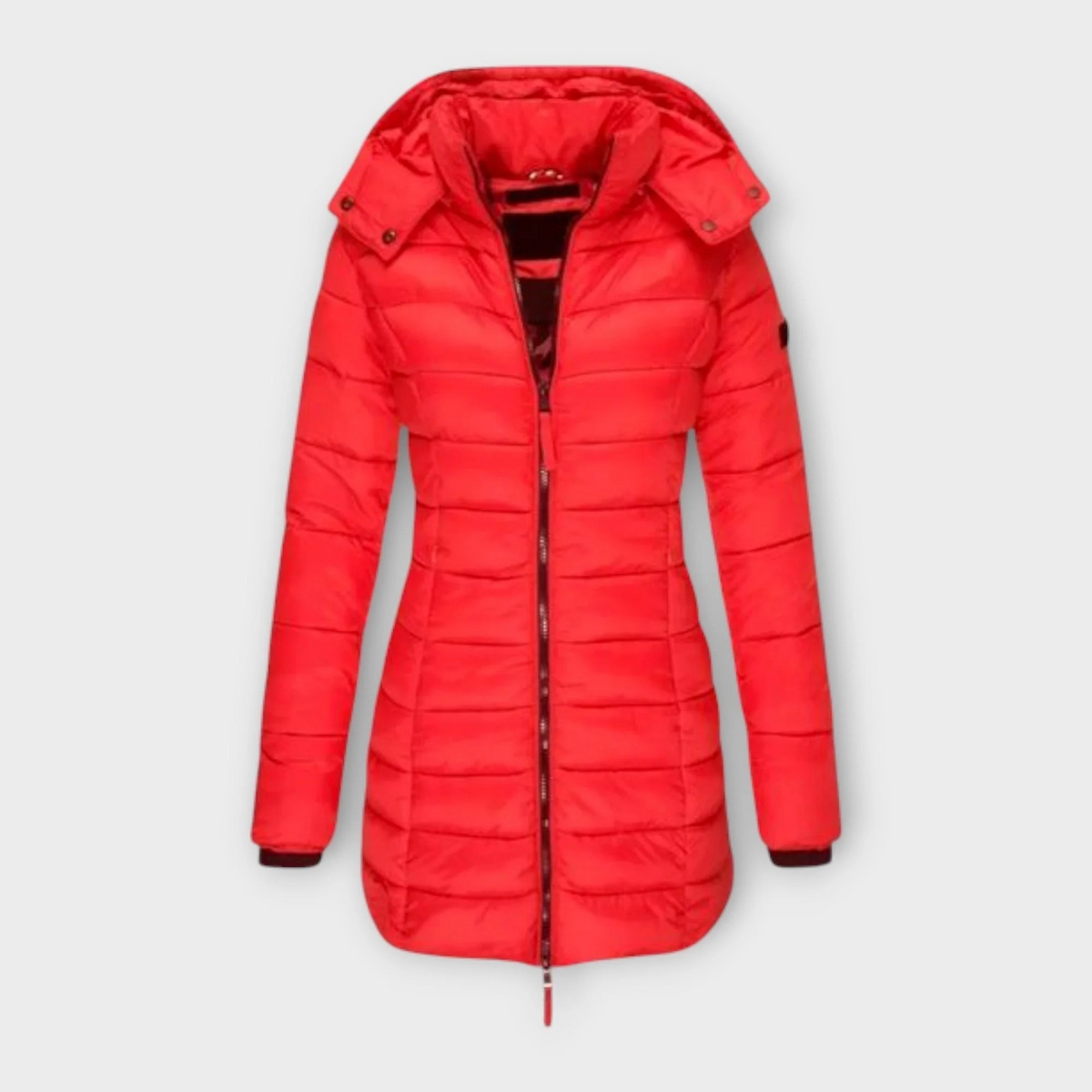 Hooded Zip Front Quilted Longline Puffer Coat