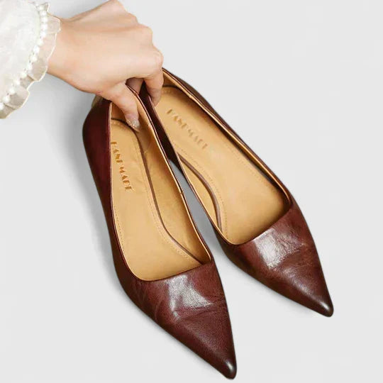Pointed Toe Slip On Kitten Heel Court Pumps