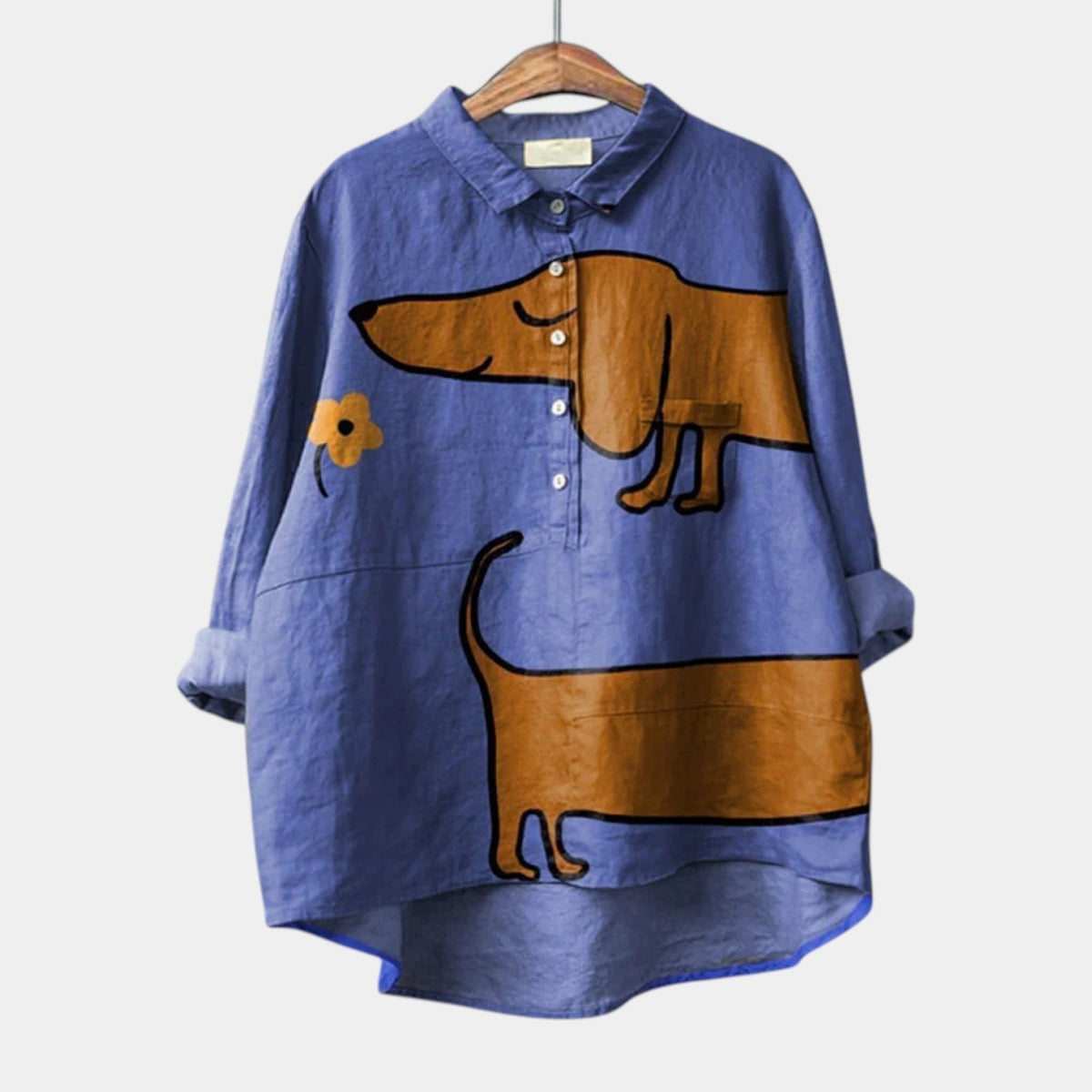 Dachshund Print Button Front Linen Shirt