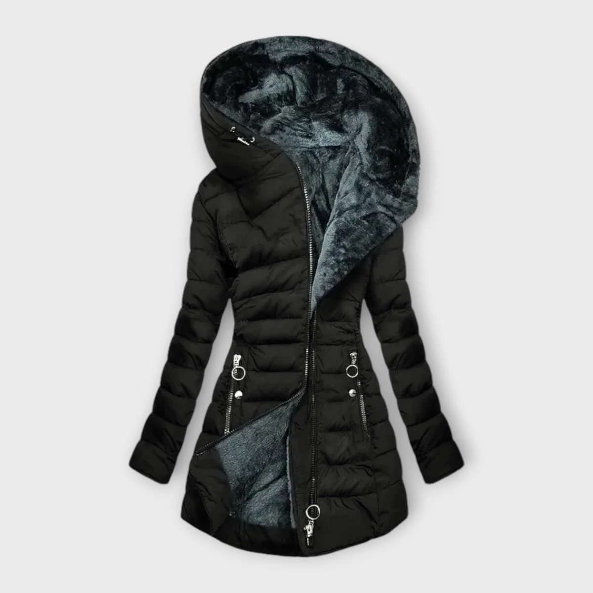 Hooded Faux Fur Lined Longline Puffer Coat