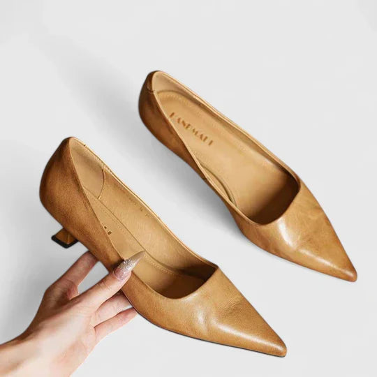 Pointed Toe Slip On Kitten Heel Pumps