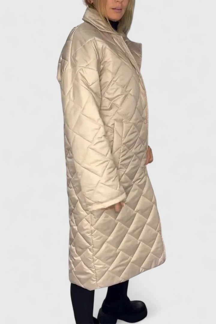 Diamond Quilted Snap Front Longline Coat