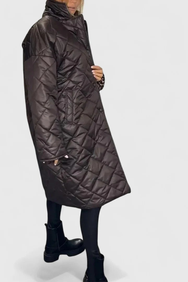 Diamond Quilted Snap Front Longline Coat