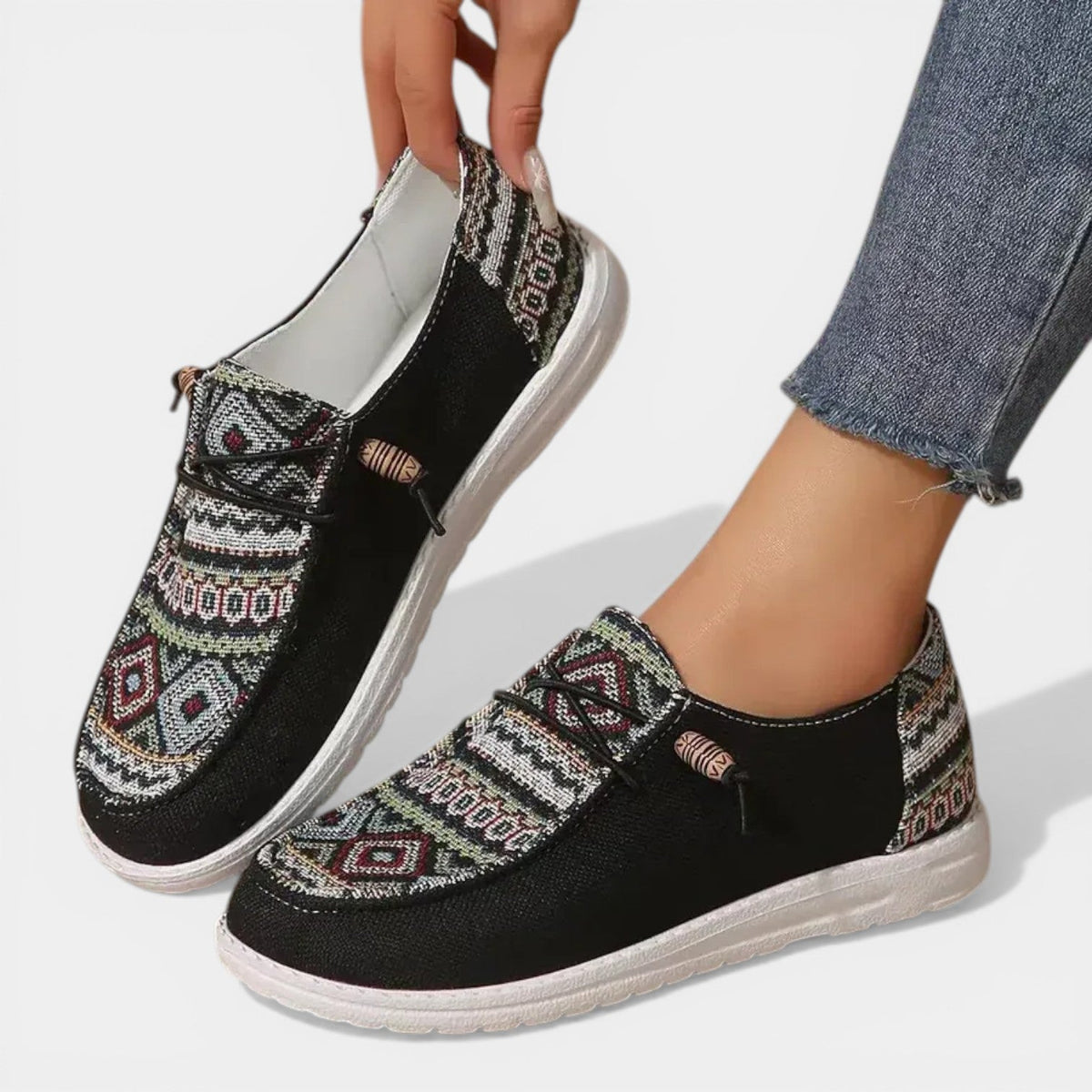 Tribal Knit Panel Lace Up Slip On Sneakers
