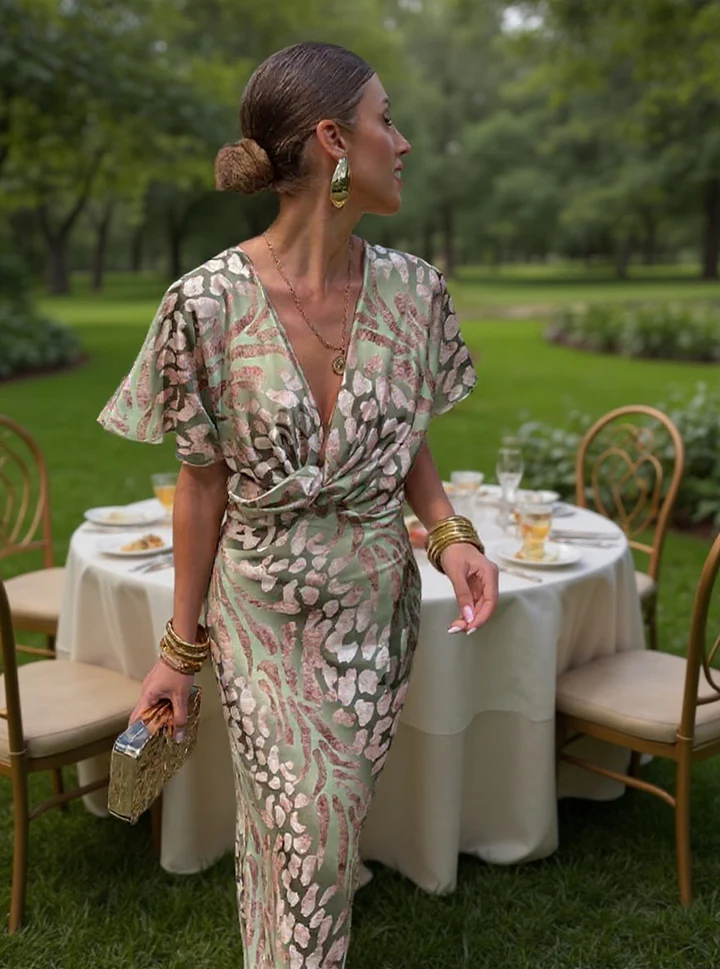 Animal Print Deep V-Neck Twist Front Maxi Dress