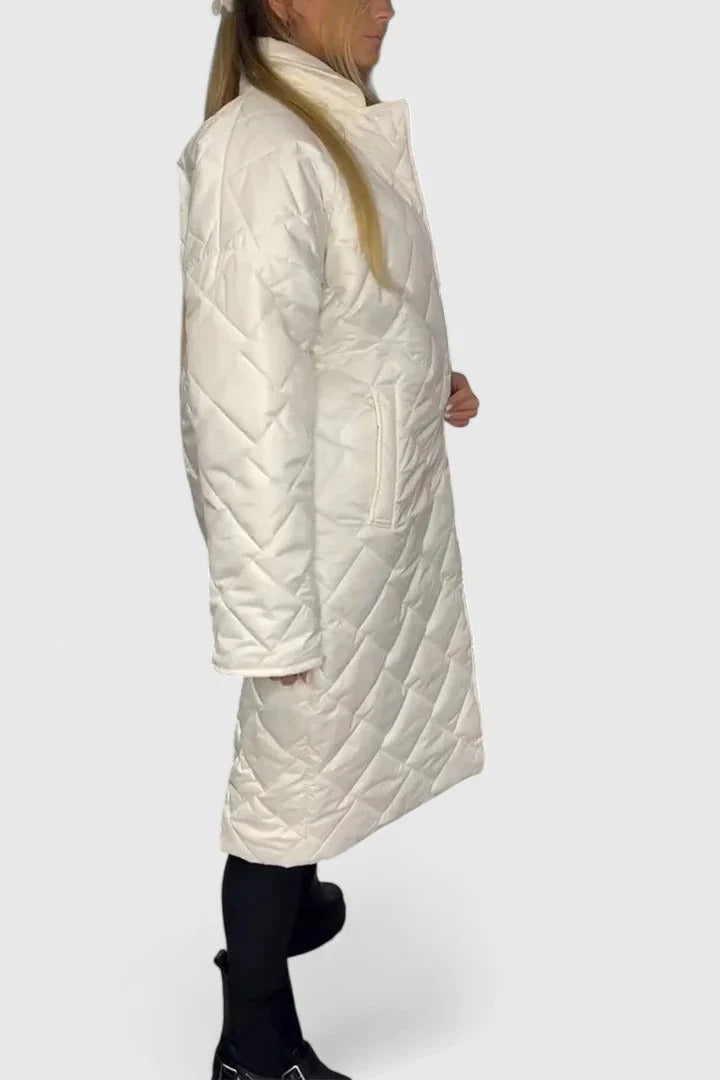 Diamond Quilted Snap Front Longline Coat