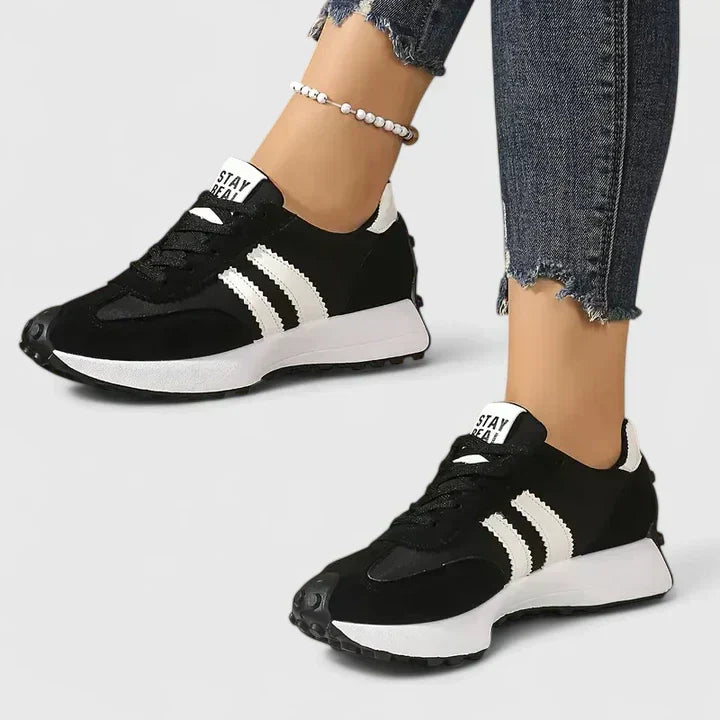 Lace Up Suede Look Side Stripe Retro Sneakers