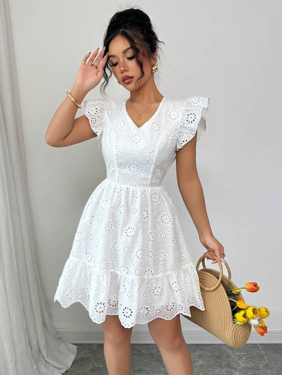 Jaretp V-neck Lace Embroidery Mini Dress - View 2