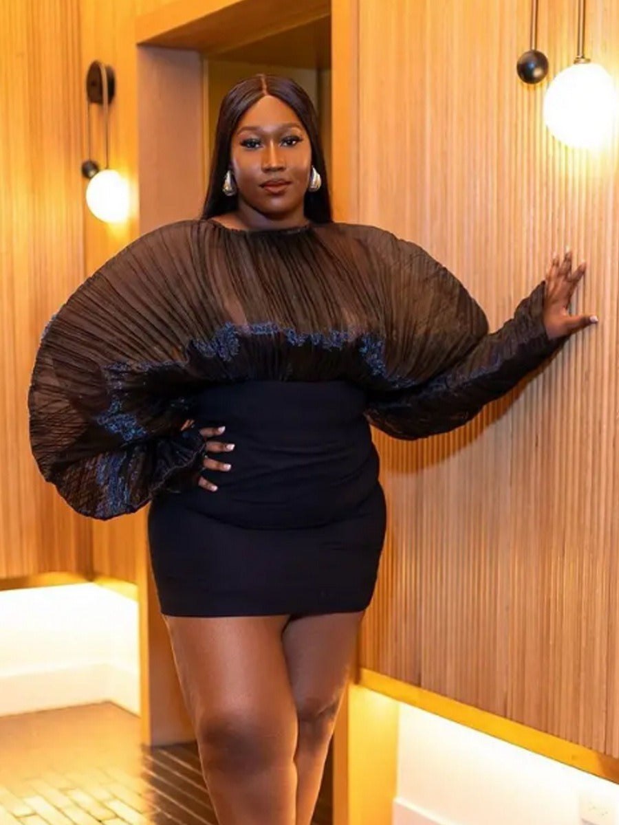 Mesh Batwing Sleeve Bandage Dress