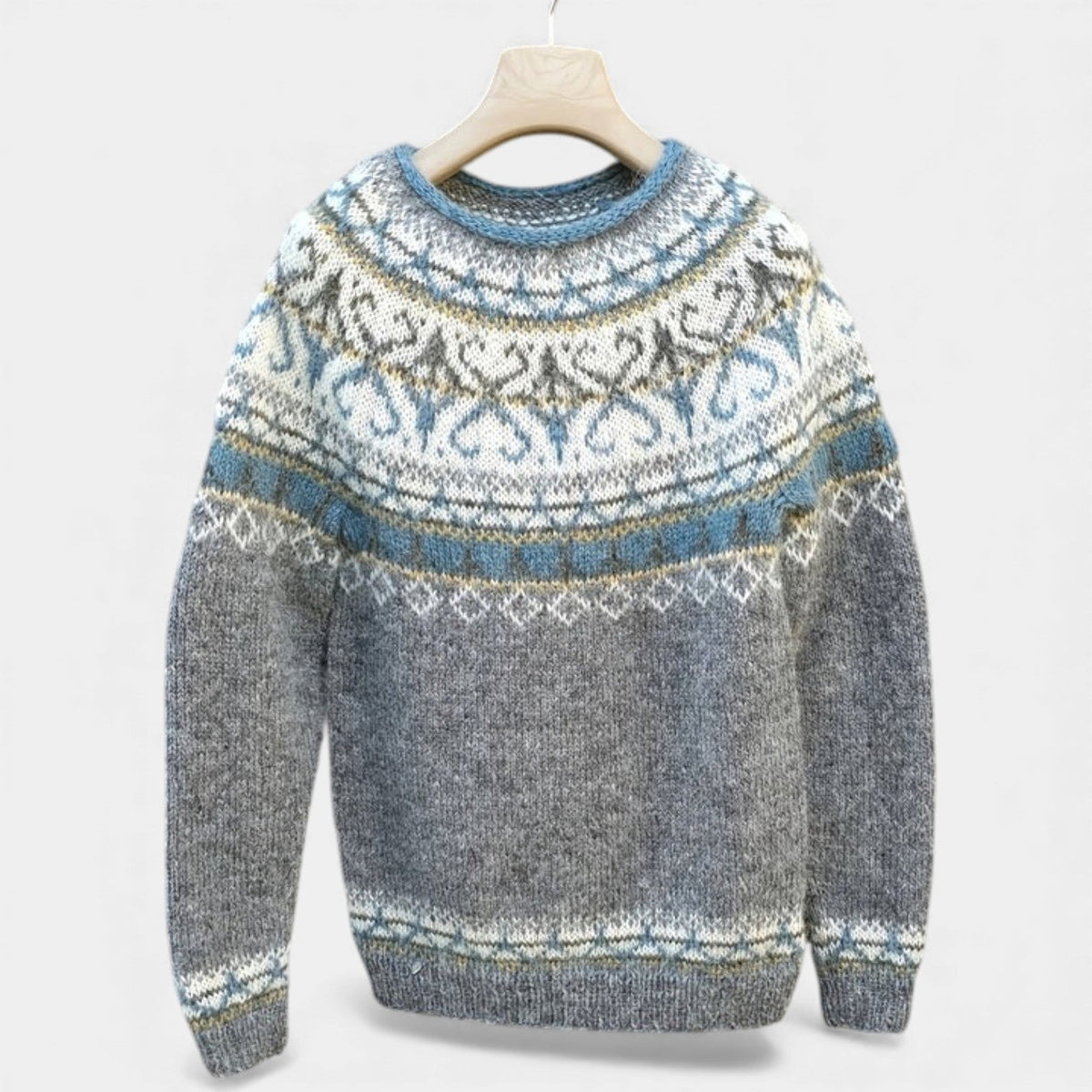 Fair Isle Nordic Yoke Crew Neck Pullover Sweater