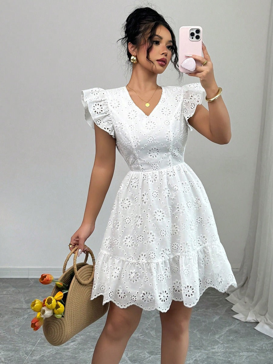 Jaretp V-neck Lace Embroidery Mini Dress - View 3