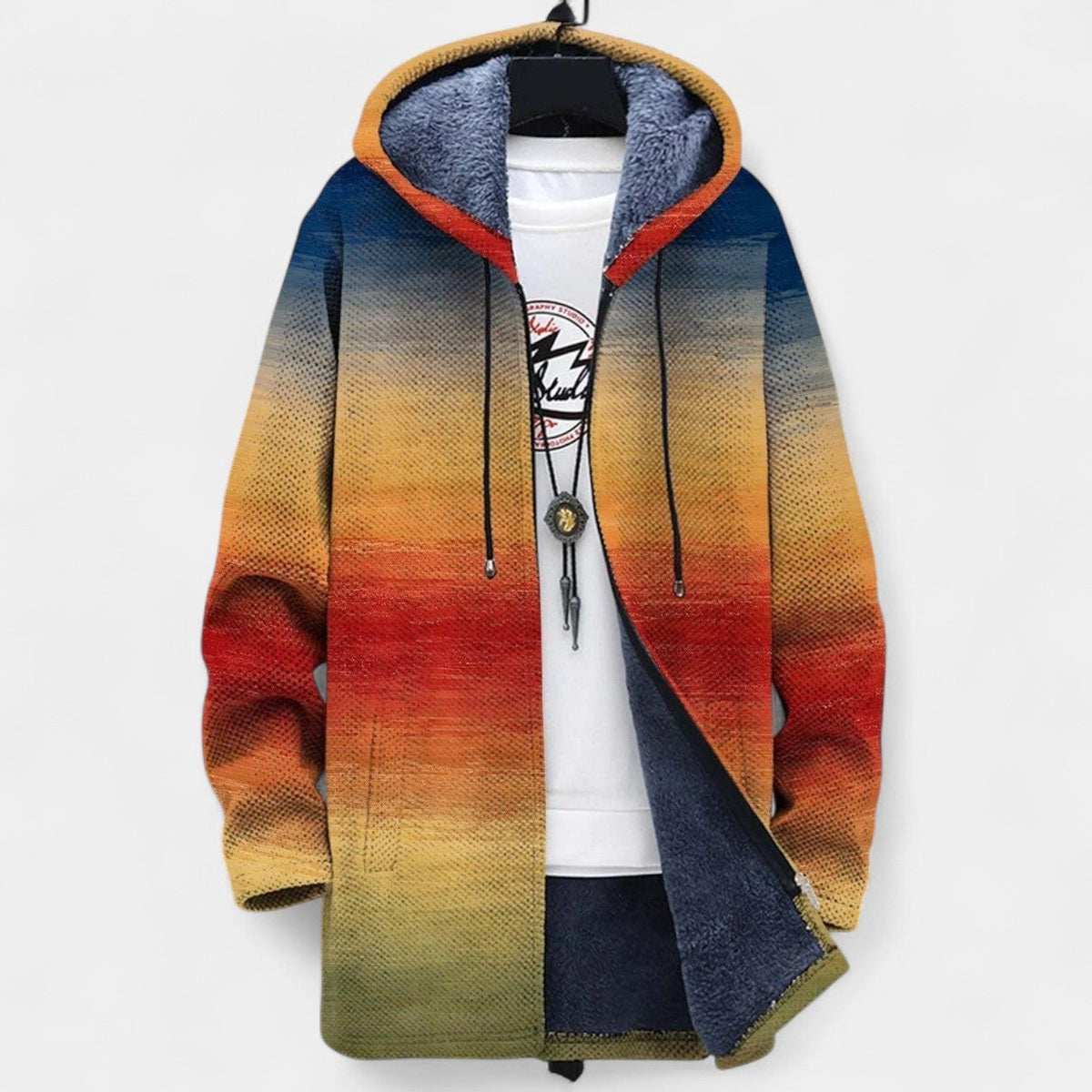 Sunset Gradient Hooded Fleece Lined Knit Cardigan