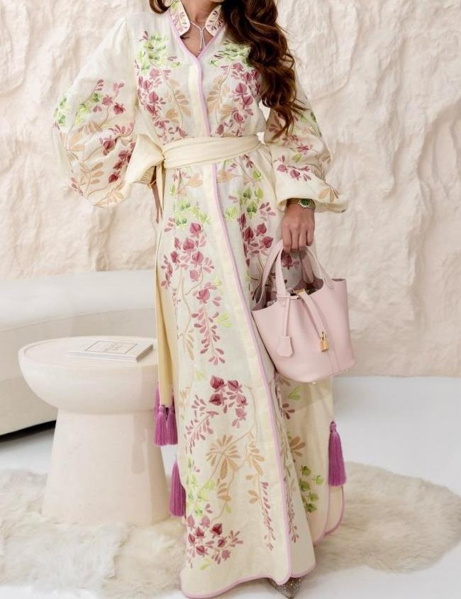 Floral Lace Up Long Sleeve Maxi Dress - View 2